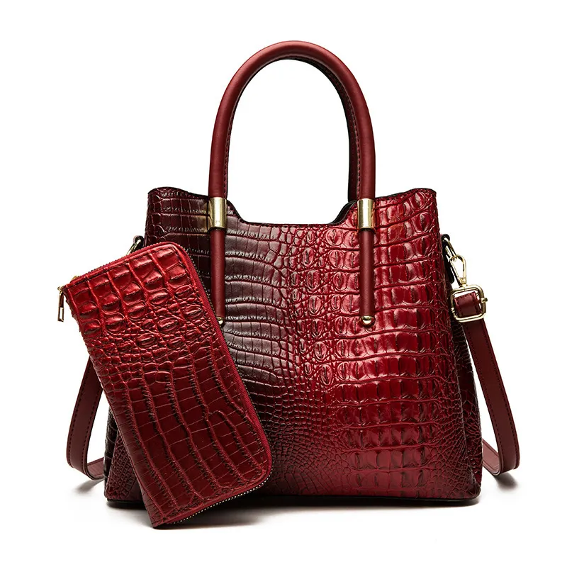 Women Fashion Crocodile Print Pop Embossed Multi-Piece PU Tote Bag Set