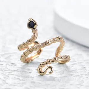 Women's Exaggerated Gold Plated Copper Black Zircon Snake Open Ring