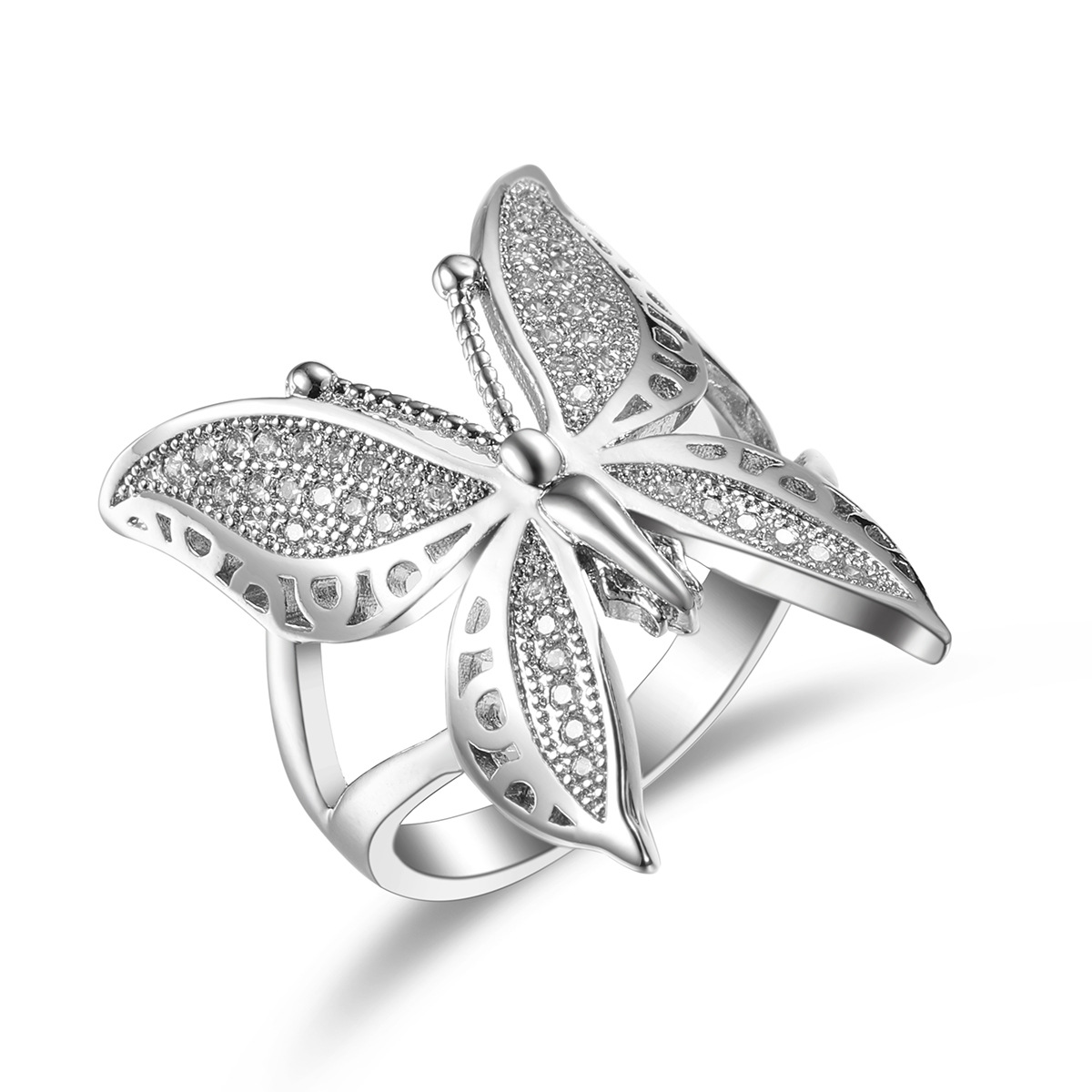 Wholesale Women'S Creative Large Butterfly Opening Zircon Ring