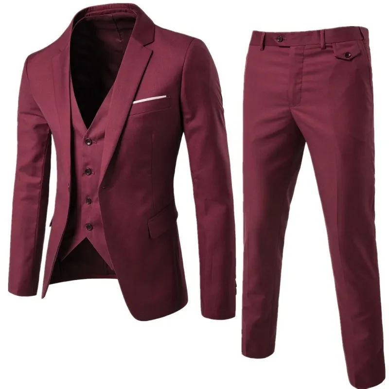 Groom Wedding Slim Three-Piece Blazer Suits Cotton Blend Light Business