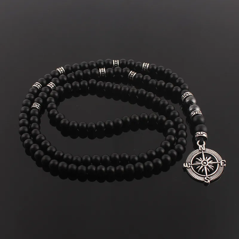 Men's Fashion Black Onyx Alloy Compass Pendant Necklace
