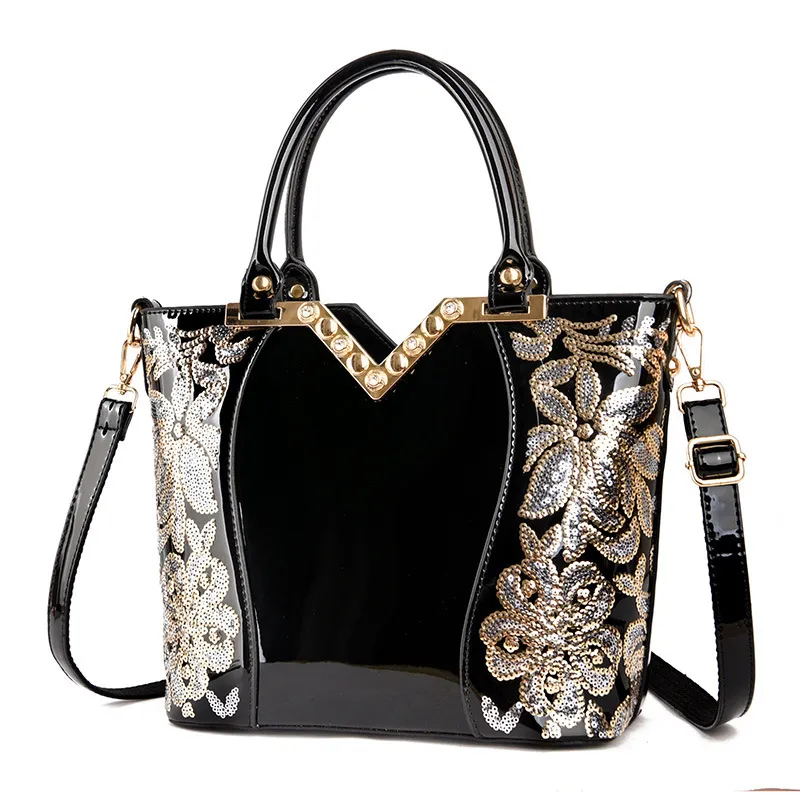 Wholesale Women Fashion Embroidered Patent Leather Large Capacity Shoulder  Bag
