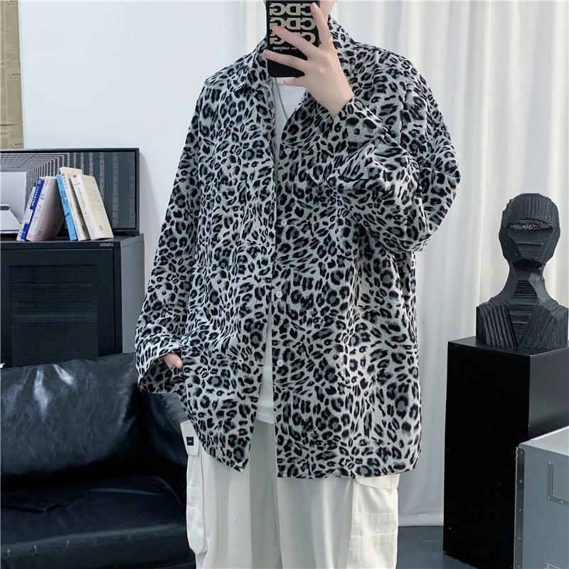 Wholesale Men'S Fashion Leopard Print Long Sleeve Loose Shirt
