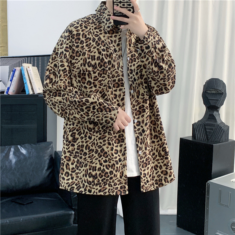 Wholesale Men'S Fashion Leopard Print Long Sleeve Loose Shirt