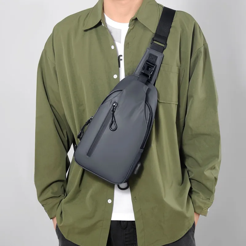 Men Casual Waterproof Nylon Chest Bag Urban Simplicity Solid Color