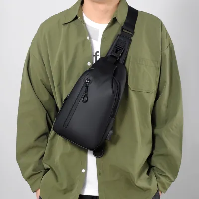 Men Casual Waterproof Nylon Chest Bag Urban Simplicity Solid Color