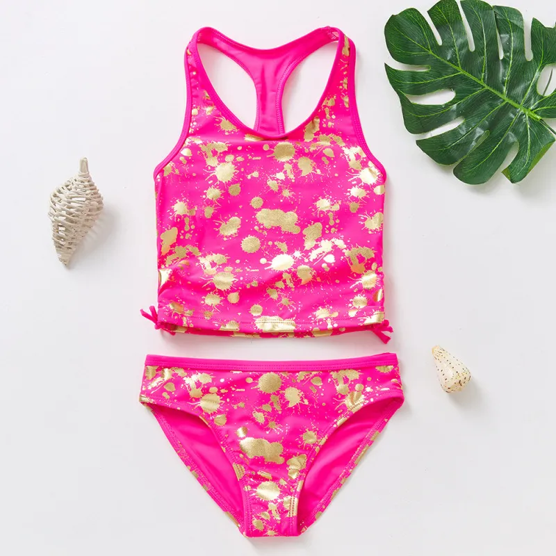 Children Kids Baby Fashion Girls Bronzing Print Swimsuit Nylon