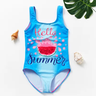 Children Kids Baby Girls Watermelon Print One-Piece Swimsuit
