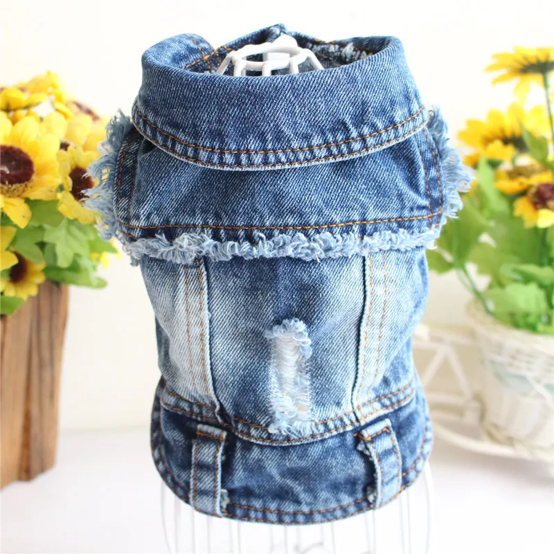 Spring Summer Pet Clothes Dog Ripped Fringe Denim Vest