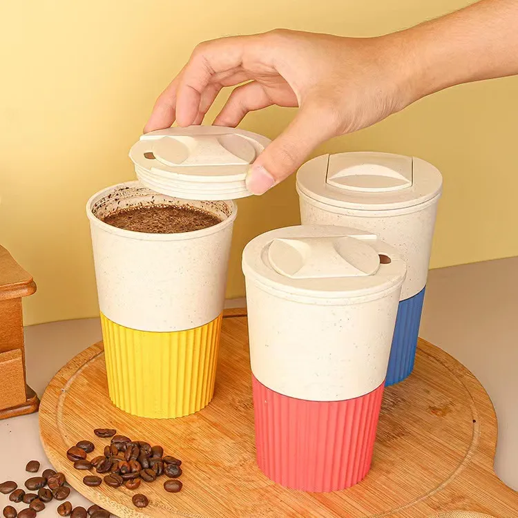 Household Simple Modern Minimalist Wheat Straw Lid Coffee Cup 380ML