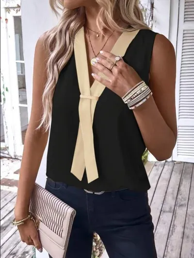 Women Casual V-Neck Sleeveless Office Chic Tank Blouse
