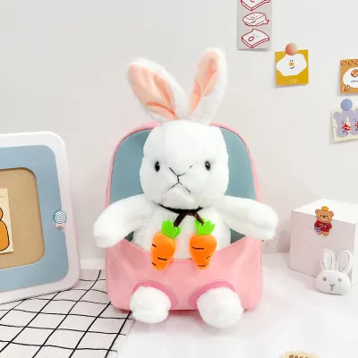 Kids Baby Fashion Cartoon Rabbit Plush Doll Backpack School Bag for Boys Girls