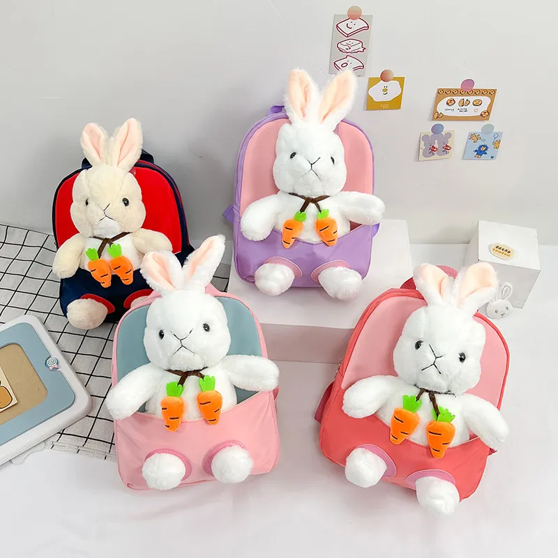 Kids Baby Fashion Cartoon Rabbit Plush Doll Backpack School Bag for Boys Girls