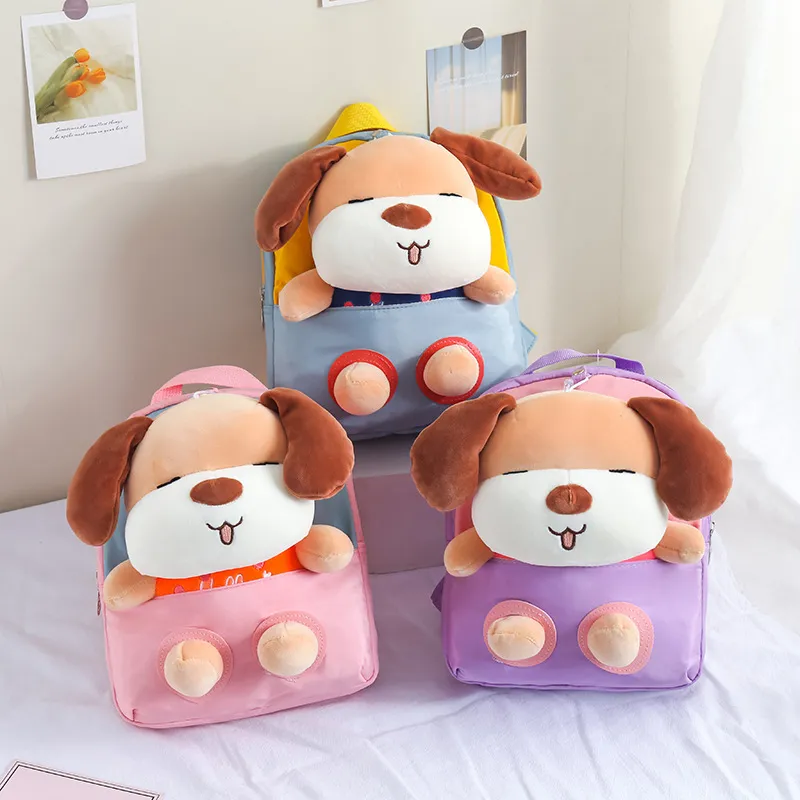 Children Kids Baby Fashion Boys Girls Cartoon Dog Doll Plush Toy Backpack School Bag