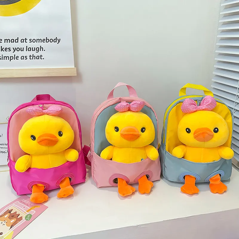 Children Kids Baby Fashion Boys Girls Cartoon Duck Doll Plush Toy Backpack School Bag