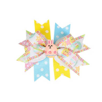 Kids Baby Girls Bunny Color Matching Bowknot Hair Clip Alloy Duckbill Clip