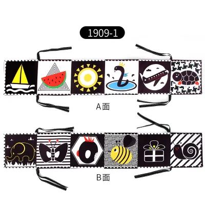 Children Kids Baby 12-Page Double-Sided Black White Bedside Cloth Book Educational Soft Fabric Toy