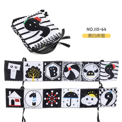 Children Kids Baby 12-Page Double-Sided Black White Bedside Cloth Book Educational Soft Fabric Toy