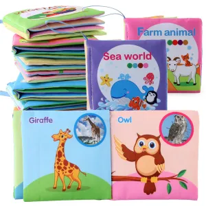 Early Education English Animal Vehicle Cognitive Cloth Book for Kids, Soft Fabric Baby Toy