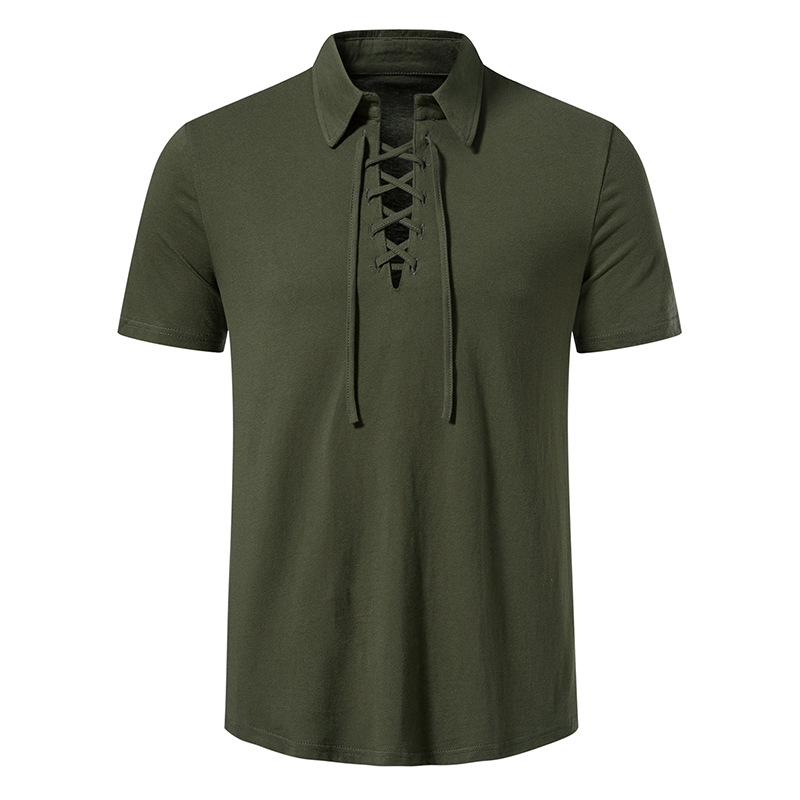 【SATIIIZ】Tennard Patch Short-Sleeved Shirt Wholesale Men'S Casual Lapel Tether Solid Color Short