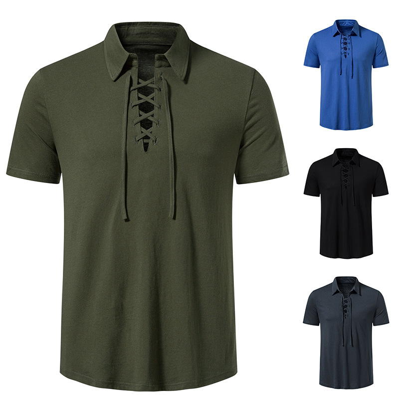 Wholesale Men'S Casual Lapel Tether Solid Color Short