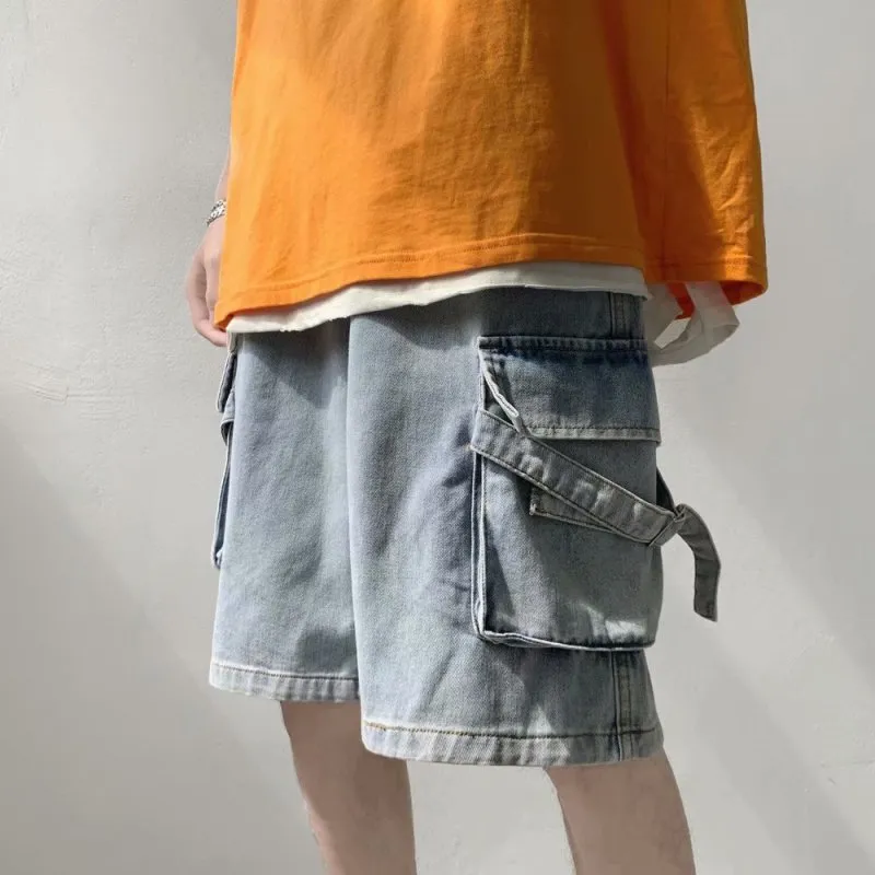 Men's Casual Straight Pocket Loose Denim Bermuda Shorts