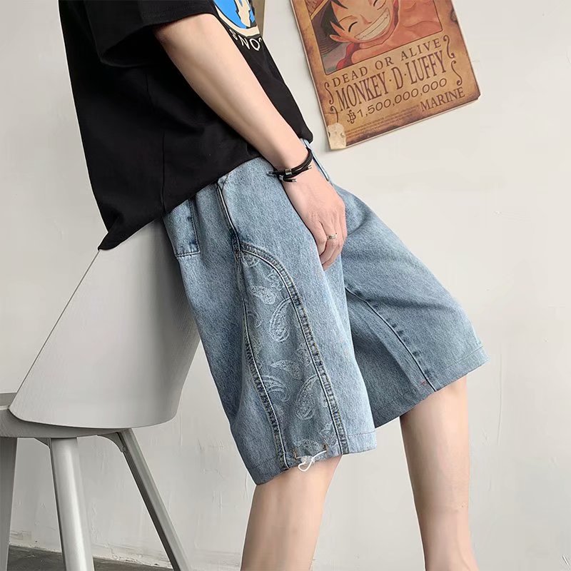 Wholesale Men'S Fashion Cashew Flower Print Loose Denim Shorts