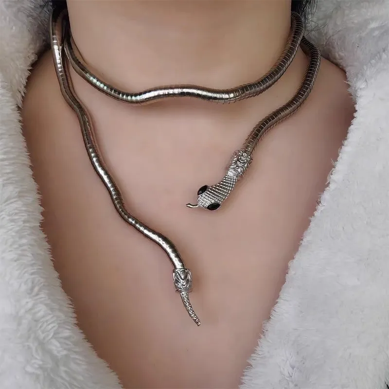 Women Men Fashion Coiled Snake Alloy Chokers Necklace