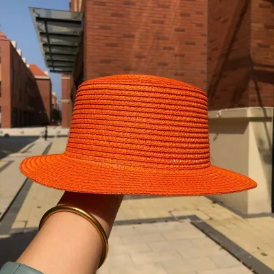 Women's Fashion Casual Solid Color Flat Top Straw Sun Hat