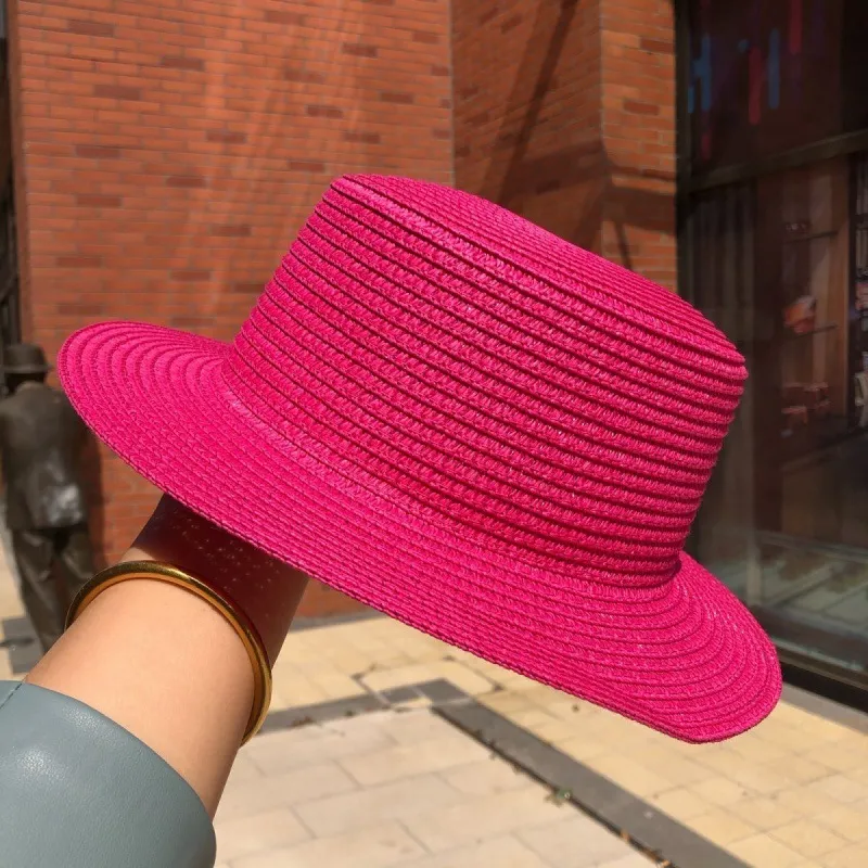 Women's Fashion Casual Solid Color Flat Top Straw Sun Hat