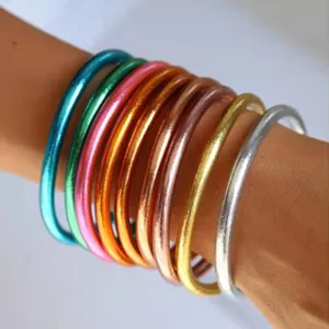 Women Simple Fashion Boho Gold Foil Shiny Silicone Bangle Bracelet