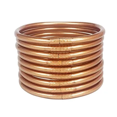 Women Simple Fashion PVC Silicone Tube Gold Foil Bangle (9 Pieces/Set)