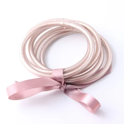 Women Simple Fashion PVC Silicone Tube Gold Foil Bangle (9 Pieces/Set)