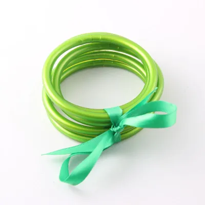 Women Simple Fashion PVC Silicone Tube Gold Foil Bangle (9 Pieces/Set)