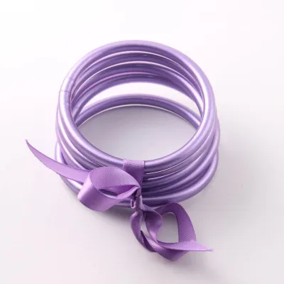 Women Simple Fashion PVC Silicone Tube Gold Foil Bangle (9 Pieces/Set)