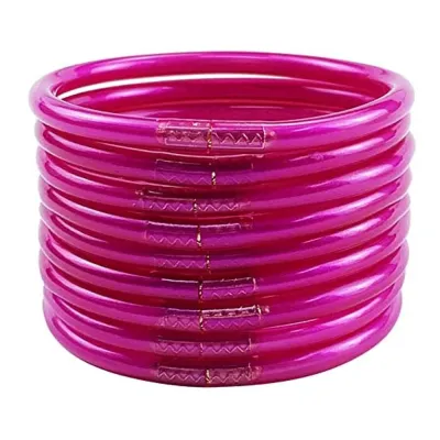Women Simple Fashion PVC Silicone Tube Gold Foil Bangle (9 Pieces/Set)