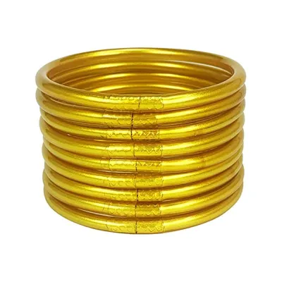 Women Simple Fashion PVC Silicone Tube Gold Foil Bangle (9 Pieces/Set)