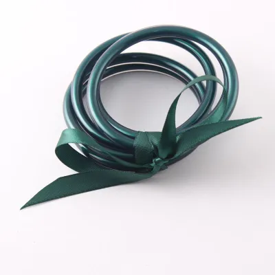Women Simple Fashion PVC Silicone Tube Gold Foil Bangle (9 Pieces/Set)