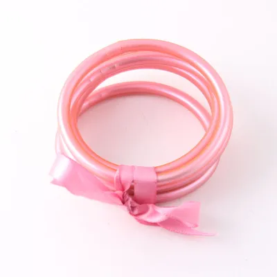 Women Simple Fashion PVC Silicone Tube Gold Foil Bangle (9 Pieces/Set)
