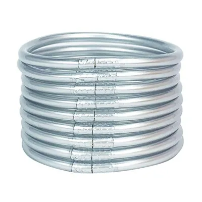Women Simple Fashion PVC Silicone Tube Gold Foil Bangle (9 Pieces/Set)