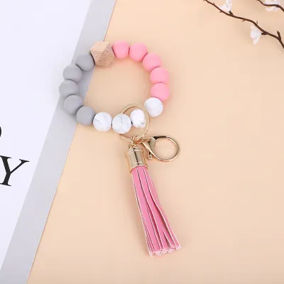 Women's Fashion Multicolor Wood Rubber Beads Tassel Bracelet Key Chain