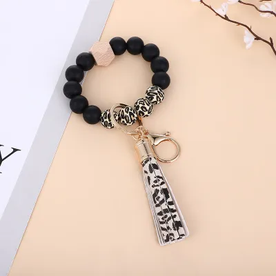 Women's Fashion Multicolor Wood Rubber Beads Tassel Bracelet Key Chain