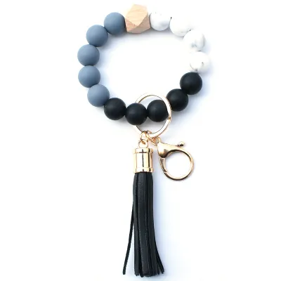 Women's Fashion Multicolor Wood Rubber Beads Tassel Bracelet Key Chain