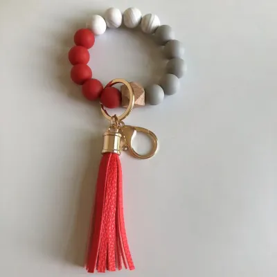 Women's Fashion Multicolor Wood Rubber Beads Tassel Bracelet Key Chain