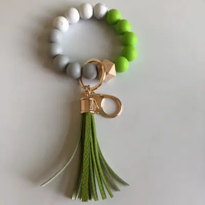 Women's Fashion Multicolor Wood Rubber Beads Tassel Bracelet Key Chain