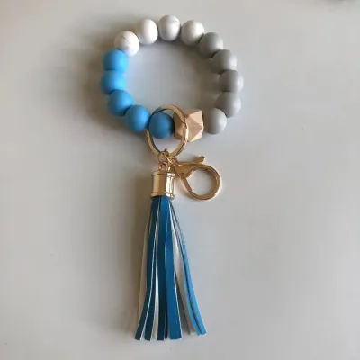 Women's Fashion Multicolor Wood Rubber Beads Tassel Bracelet Key Chain