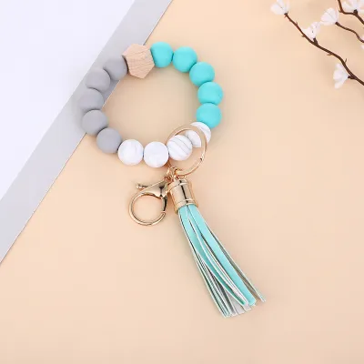 Women's Fashion Multicolor Wood Rubber Beads Tassel Bracelet Key Chain