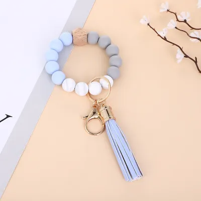 Women's Fashion Multicolor Wood Rubber Beads Tassel Bracelet Key Chain