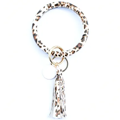 Women Fashion Multiple Printing Pu Leather Bangle Tassel Key Chain