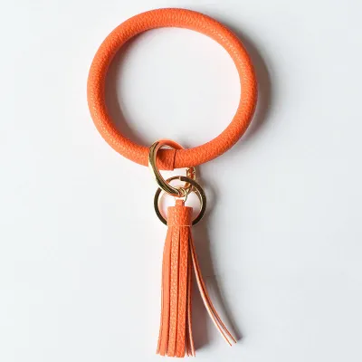 Women Fashion Multiple Printing Pu Leather Bangle Tassel Key Chain